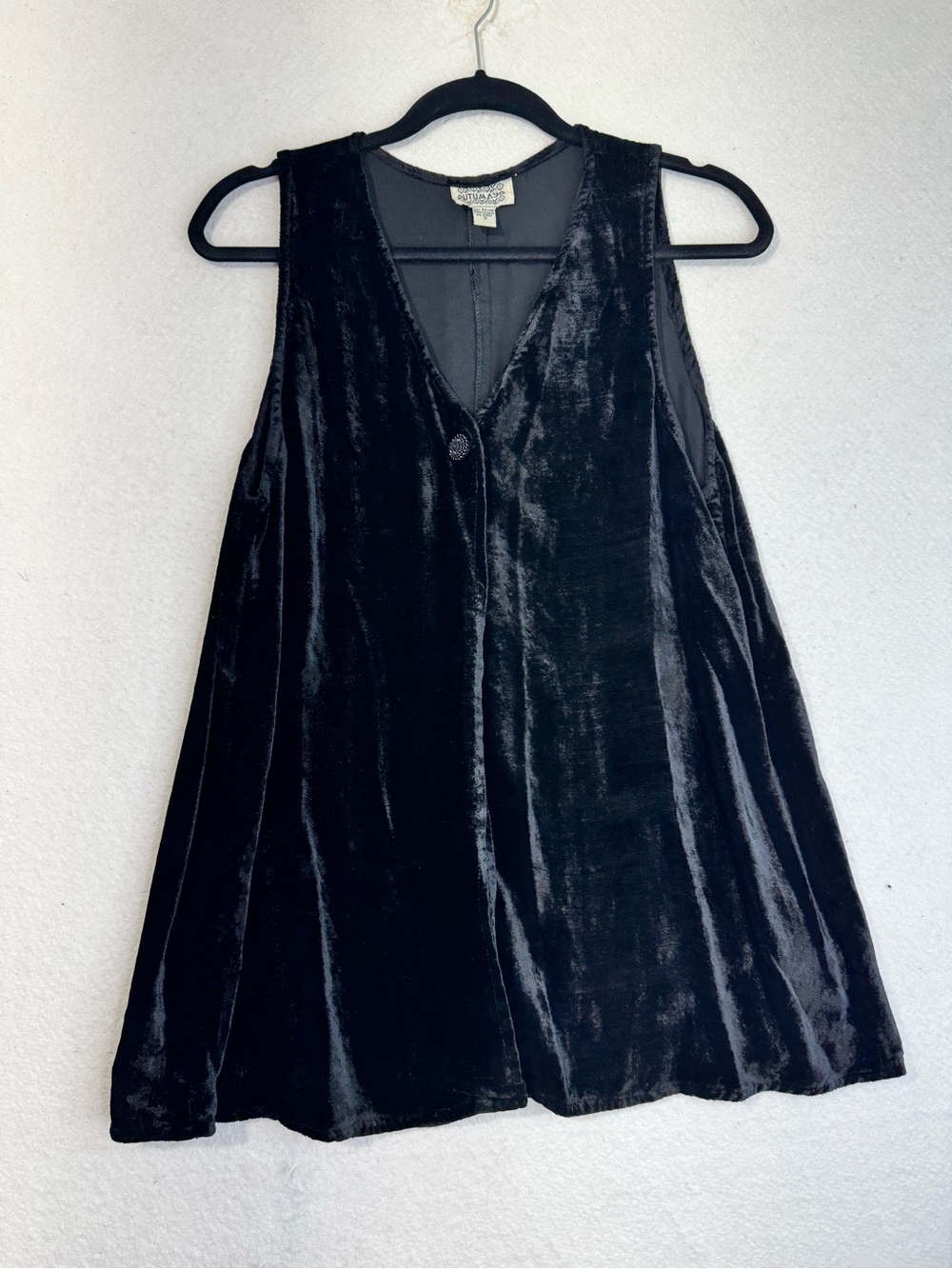 Putomayo VTG Black Velour Velvet V-Neck Sleeveless Swing Vest Small Witchy Goth